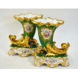 A pair of Chantilly France porcelain ornate cornucopia vases in high rococo style,