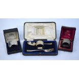 A cased Christening set with spoon, fork and napkin ring, Sheffield 1922/23,