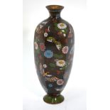 A Japanese cloisonne enamel vase of tapering, hexagonal form,