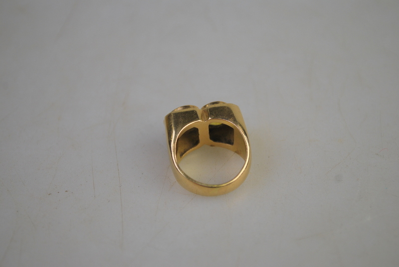 A yellow metal set with two heart shaped citrines, approx 9g all in, - Image 2 of 2