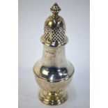 A silver baluster sugar caster with lattice-pierced top, James Dixon & Sons, Ltd.