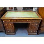 A Victorian burr walnut pedestal desk,