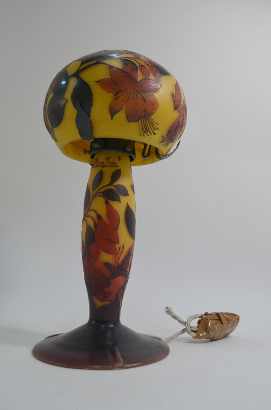 A Muller Freres Cameo Glass lamp on conical, - Image 3 of 6