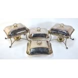 Two 19th century plated on copper chafing dishes and covers on stands,