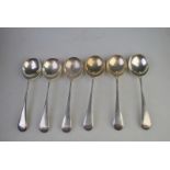 A set of six heavy quality OEP soup spoons, Viners, Sheffield 1930,