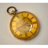 A 19th century Swiss lady's 18k fob watch with keywind movement and ornate gilt dial, 3.