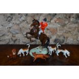 A Beswick Huntsmen with two foxes and three fox hounds (6)