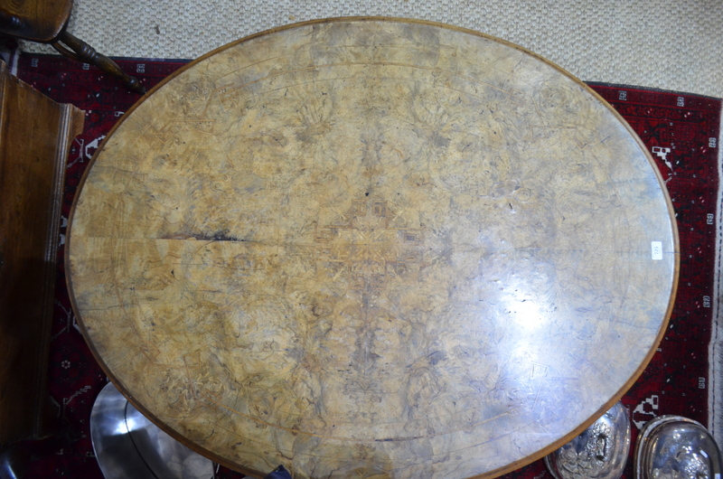 Victorian satinwood inlaid burr walnut breakfast table, - Image 3 of 6