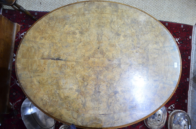 Victorian satinwood inlaid burr walnut breakfast table, - Image 4 of 6