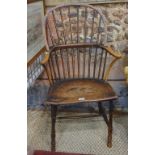 A 19th century West Country hoop back Windsor chair with elm seat,