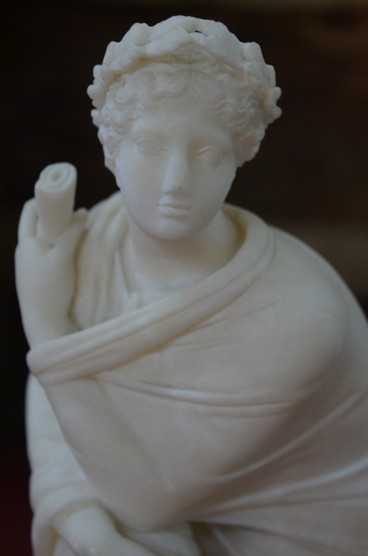 An alabaster cloaked classical figure with laurel wreath and scroll, - Image 2 of 5