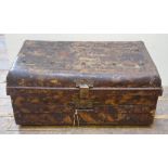 A vintage heavy metal tin trunk and a black painted tin trunk (2)