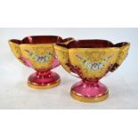 A pair of Murano/Verre de Venise vases of quatrefoil form with a Cranberry red,