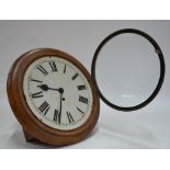 An antique oak cased eight-day wall clock with white enamelled dial, 34 cm,