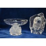 A Lalique Nogent stemmed bowl, the pedestal formed as four birds,