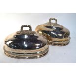 A pair of Victorian electroplated oblong meat domes with oakleaf-cast handles and gadrooned detail,