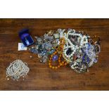 Mixed costume jewellery including three strands simulated pearls,