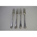 Four George III silver feather and shell table forks, George Smith III, London 1778,