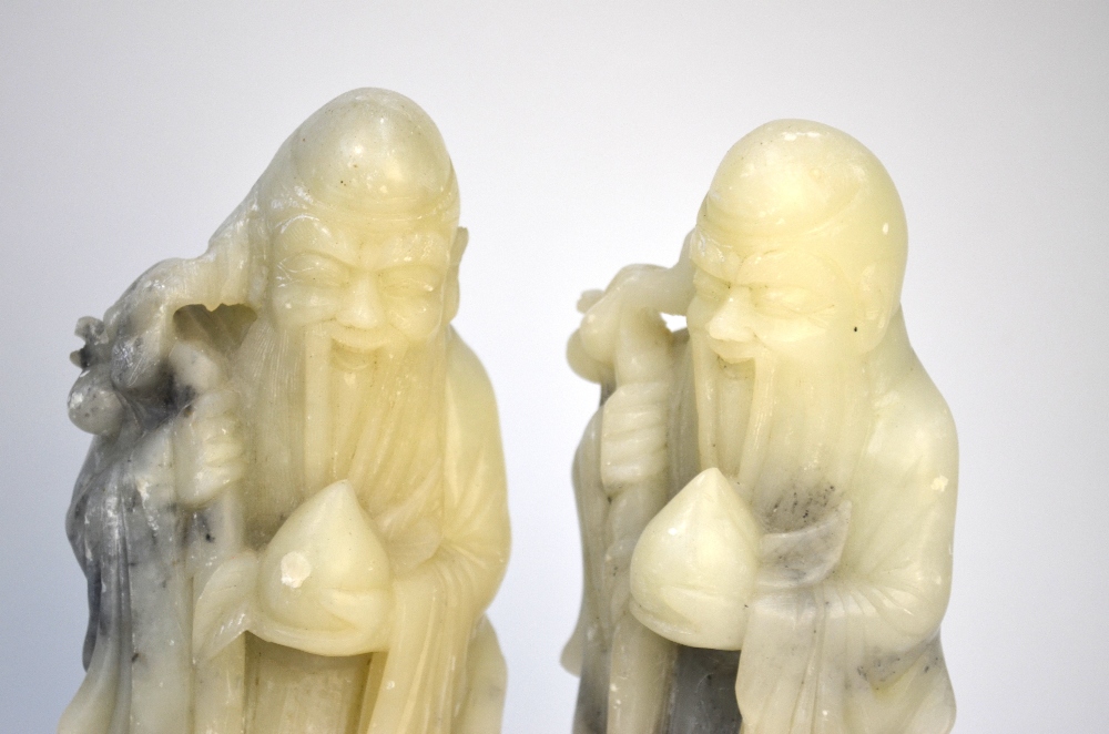 A pair of soapstone figures; each one carved as Shoulao, - Image 3 of 5