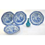 A set of four blue and white Chinese Export shallow soup dishes;
