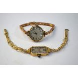 A lady's Art Deco style 9ct gold wristwatch,