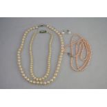 Three rows of simulated pearls to/w pair of simulated pearl earrings