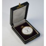 A black steel naval watch, the enamel dial with calendar and seconds subsidiary dials,