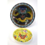 A Chinese cloisonne enamel, circular brushwasher or other vessel,