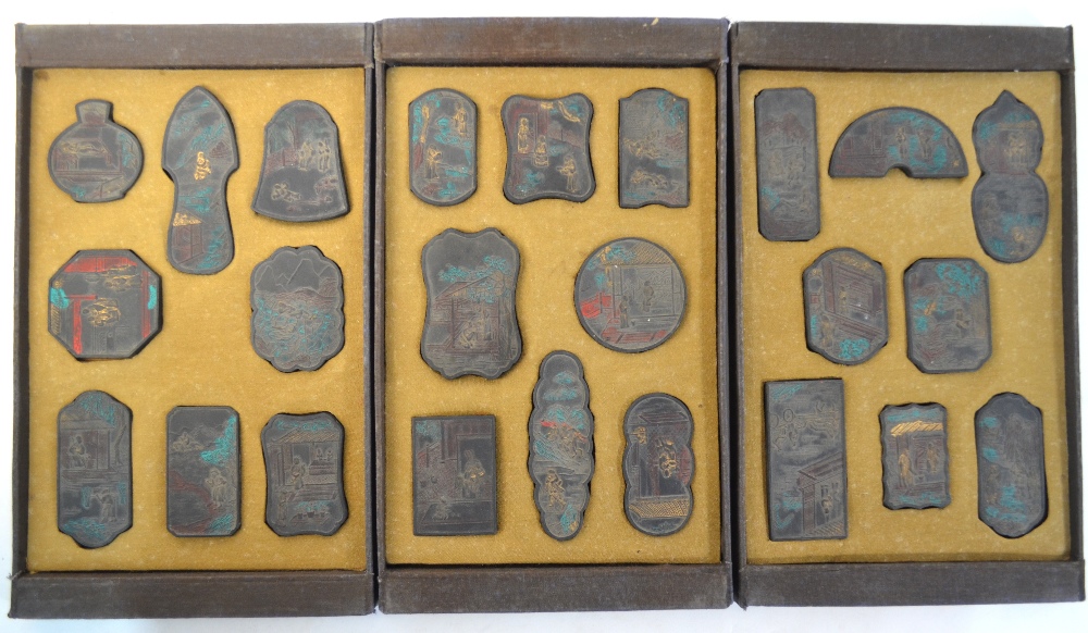 A cased set of Chinese ink stones; - Image 4 of 9