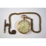 A US gilt metal open-faced pocket watch with top-wind 17 jewel movement by P S Bartlett, Waltham,