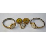 An 18k Philier lady's wristwatch to/w four various lady's 9ct wristwatches (5 - all as found)
