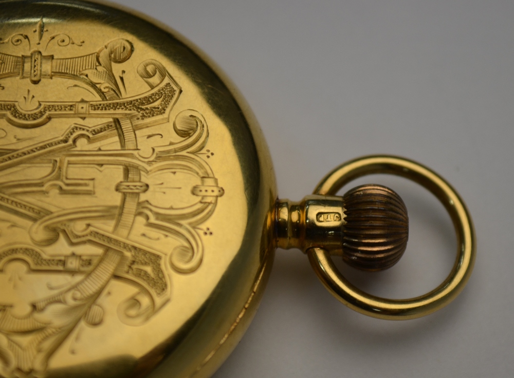 An Edwardian 18ct gold open faced pocket watch with top-wind English movement and enamel dial, - Image 5 of 7