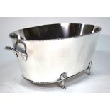 A large oval electroplated champagne bath with beaded rims and twin handles,