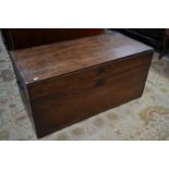 A Victorian camphor wood campaign trunk, with iron carrying handle,