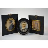 Three portrait miniatures of gentlemen in ebonised frames
