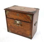 A Victorian oak table top stationery box with gothic style metal mounts,