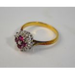 A ruby and diamond cluster ring,