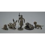 A cast silver miniature Yeoman of the Guard, to/w a rabbit and a mouse, to.