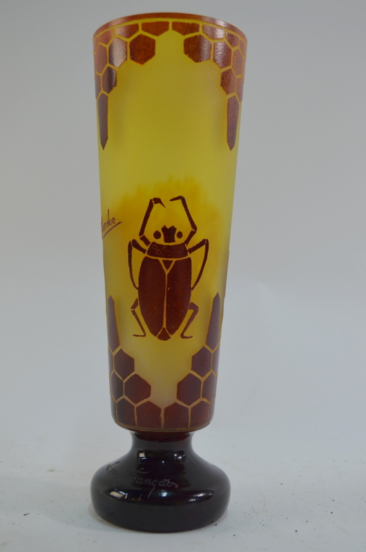 A yellow-ground glass vase on circular f - Image 5 of 5