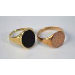 Two 9ct signet style rings, one set onyx