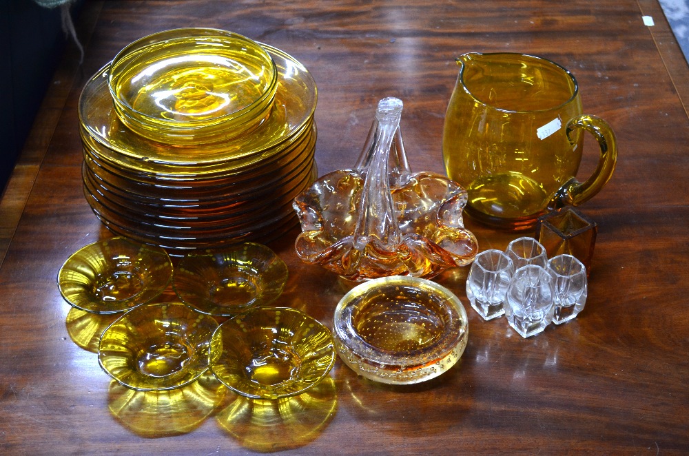 Assorted amber glass including twelve x