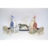 Rye Pottery - Two rabbits, 22 cm high to/w models of a Ram & Ewe on rectangular bases,