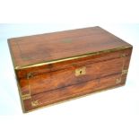 A Victorian brass bound mahogany campaign writing box with well fitted interior and Chubb lock,