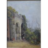 F Offer (1847-1932) - Figure beneath arches, oil on canvas, signed lower right,