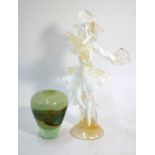 Venetian glass figure of a dancing gentleman, 37.5 cm high to/w a Mdina glass vase, 13.