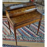 A late 19th century inlaid rosewood lady's cylinder top writing desk with mechanical action,