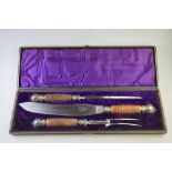 A Victorian cased three-piece carving set,