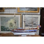 A wooden model of the three-masted Royal Yacht 'Caroline 1749',