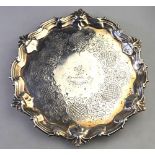 An early George III Scottish silver card salver with shell and scroll rim,