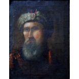 Russian school - Portrait of a bearded man wearing a turban with red crescent jewel pinned to front,